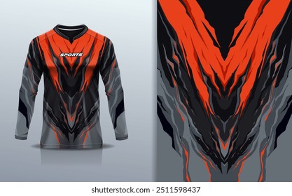 Modelo de manga longa da camisa de esporte mockup textura rústica grunge mármore abstrato design para motocross motocicleta futebol futebol futebol, corridas, e esportes, cor preta laranja