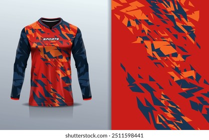 Modelo de manga longa da camisa de esporte mockup textura grunge design abstrato para motocross motocicleta futebol futebol futebol, corridas, e esportes, cor vermelha