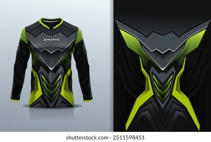 Modelo de manga longa da camisa de esporte mockup linha de curva design abstrato para motocross motocicleta futebol futebol, corridas, e esportes, cor preta amarela