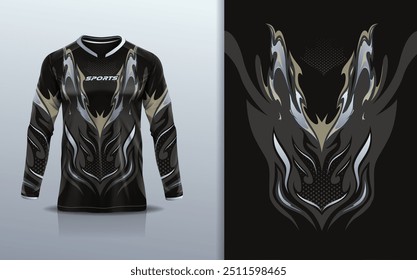 Modelo de manga longa da camisa de esporte mockup textura rústica grunge mármore abstrato design para motocross motocicleta futebol futebol futebol, corridas, e esportes, cor preta cinza