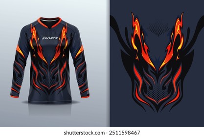 Modelo de manga longa da camisa de esporte mockup textura rústica grunge mármore abstrato design para motocross motocicleta futebol futebol futebol, corridas, e esportes, cor preta laranja