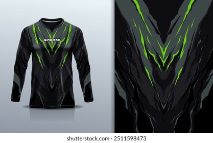 Modelo de manga longa da camisa de esporte mockup textura rústica grunge mármore abstrato design para motocross motocicleta futebol futebol futebol, corridas, e esportes, cor preta verde