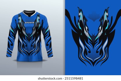 Modelo de manga longa da camisa de esporte mockup textura rústica grunge mármore abstrato design para motocross motocicleta futebol futebol futebol, corridas, e esportes, cor preta azul