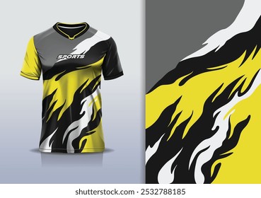 Sport jersey long sleeve template mockup texture rustic grunge marble abstract design for running football soccer, racing, e sports, black yellow white color