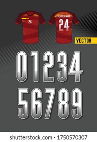 Sport Jersey shirt number/ Uniform numbers in white with a white outside contour line  on white gray for American football, Baseball and Basketball or soccer for shirt