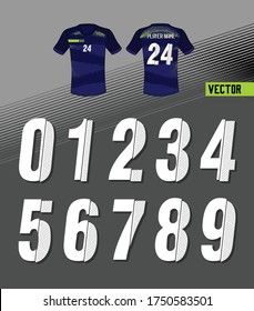 Sport Jersey Shirt Number/ Uniform Numbers In White With A White Outside Contour Line  On White Gray For American Football, Baseball And Basketball Or Soccer For Shirt