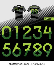Sport Jersey shirt number/ Uniform numbers in green on black backgrounds  for American football, Baseball and Basketball or soccer for shirt
