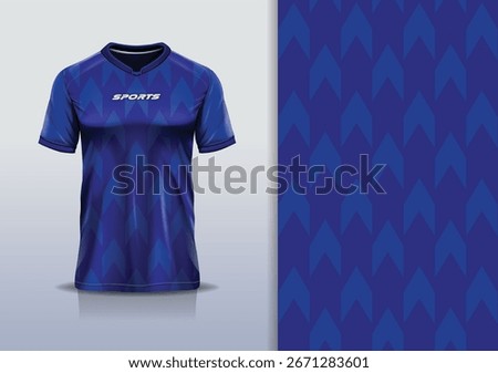 Sport jersey template arrow pattern wave vector design for football soccer, racing, running, e sports, blue color