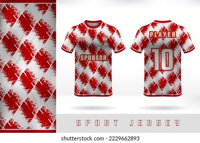 Diseño de plantillas jersey deportivo, combinación de colores dinámicos en rojo y blanco