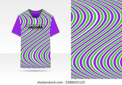 Sport jersey template design wavy line pattern purple green color