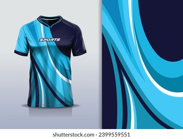 Sport jersey template mockup curve design for football soccer, racing, running, e sports, blue color	
