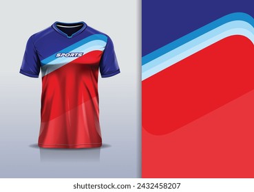 Diseño de la curva de la maqueta de la plantilla de la camiseta del deporte para el fútbol, carreras, correr, deportes electrónicos, color rojo azul	