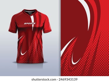 Sport jersey template mockup curve polka dots design for football soccer, racing, running, e sports, red white color