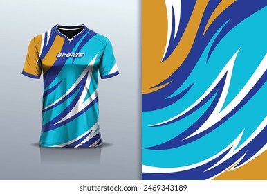 Sport jersey template mockup curve design for football soccer, racing, running, e sports, blue orange color