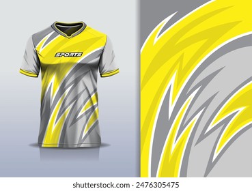 Sport jersey template mockup curve wave design for football soccer, racing, running, e sports, yellow gray color