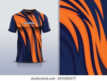 Sport jersey template mockup curve wave design for football soccer, racing, running, e sports, orange blue color