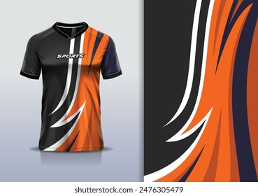 Sport jersey template mockup curve wave design for football soccer, racing, running, e sports, orange black color