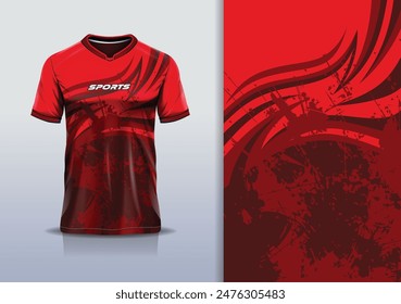 Sport jersey template mockup curve wave grunge design for football soccer, racing, running, e sports, red color