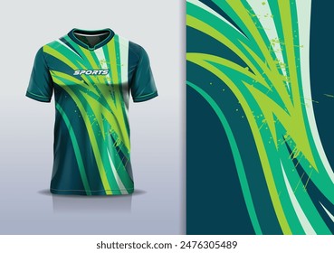 Sport jersey template mockup curve wave grunge design for football soccer, racing, running, e sports, green color