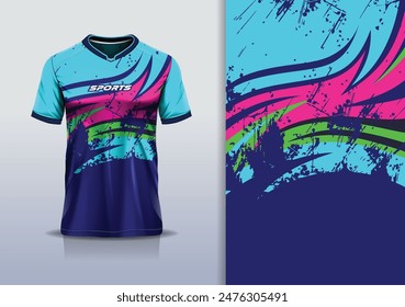 Sport jersey template mockup curve wave grunge design for football soccer, racing, running, e sports, blue color