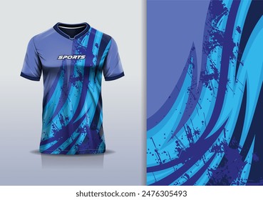 Sport jersey template mockup curve wave grunge design for football soccer, racing, running, e sports, blue color