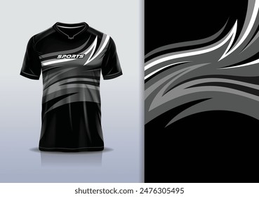 Sport jersey template mockup curve wave design for football soccer, racing, running, e sports, black white color