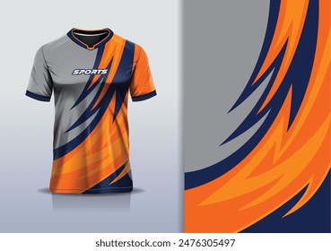 Sportjersey Vorlage Mockup Wellendesign für Fußball, Rennen, Laufen, e sports, orange blau