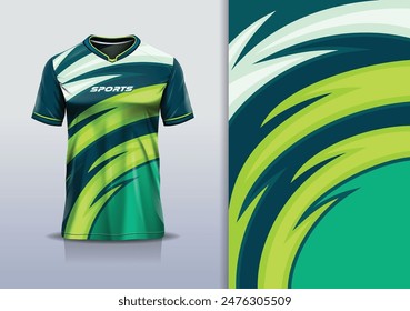 Sport jersey template mockup curve wave design for football soccer, racing, running, e sports, green color