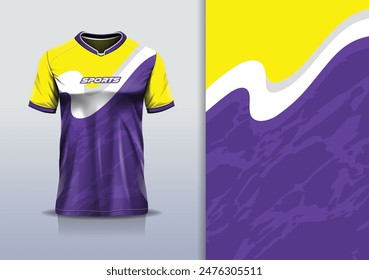 Sport jersey template mockup curve wave grunge design for football soccer, racing, running, e sports, yellow purple color