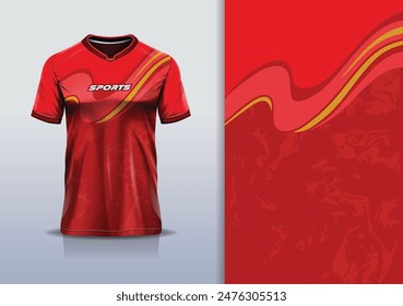 Sport jersey template mockup curve wave grunge design for football soccer, racing, running, e sports, red gold color