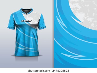 Sport jersey template mockup curve wave grunge design for football soccer, racing, running, e sports, blue color