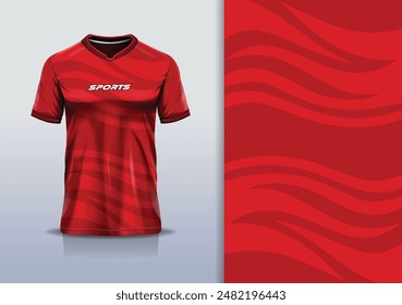 Sport jersey template mockup curve wave design for football soccer, racing, running, e sports, red color