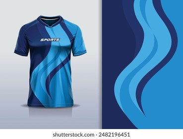 Diseño de la onda de la curva de la maqueta de la Plantilla del jersey deportivo para el fútbol, carreras, correr, deportes electrónicos, color azul marino