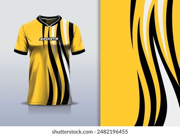 Sport jersey template mockup curve design for football soccer, racing, running, e sports, black yellow white color