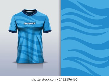 Sport jersey template mockup curve wave design for football soccer, racing, running, e sports, blue color