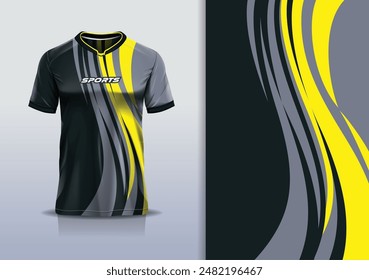 Sport jersey template mockup curve design for football soccer, racing, running, e sports, black gray yellow white color