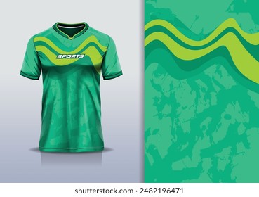 Sport jersey template mockup curve wave grunge design for football soccer, racing, running, e sports, green color