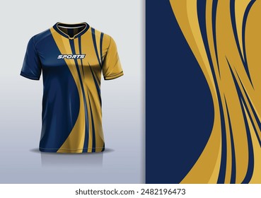 Sport jersey template mockup curve design for football soccer, racing, running, e sports, gold navy blue  color