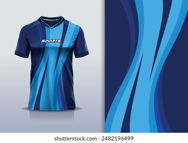 Sport jersey template mockup curve wave design for football soccer, racing, running, e sports, navy blue  color