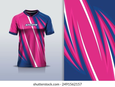 Sport jersey template mockup curve wave design for football soccer, racing, running, e sports, pink blue color