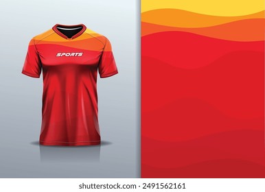 Sport jersey template mockup curve wave design for football soccer, racing, running, e sports, red gradation color