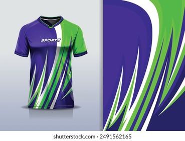 Sport jersey template mockup curve wave design for football soccer, racing, running, e sports, purple green color