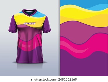 Sport jersey template mockup curve wave design for football soccer, racing, running, e sports, gradation color