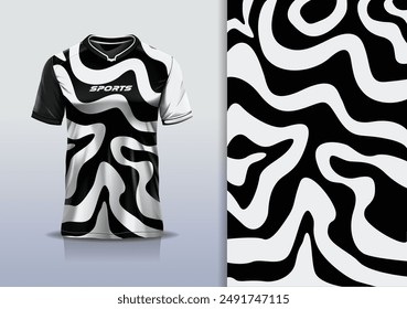 Sport jersey template mockup curve wave design for football soccer, racing, running, e sports, black white color