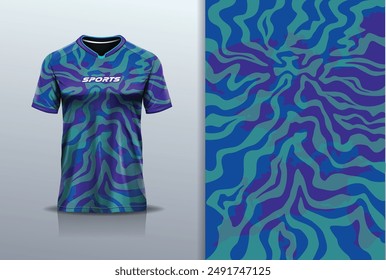 Diseño de la onda de la curva de la maqueta de la Plantilla del jersey deportivo para el fútbol, carreras, correr, deportes electrónicos, color verde azul