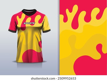 Modelo de camisa de esporte mockup curva onda design para futebol futebol, corrida, corrida, esportes e, vermelho cor amarela