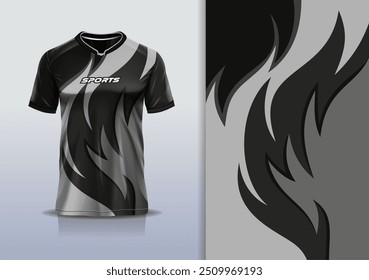 Modelo de camisa esporte mockup curva de fogo design para futebol futebol, corrida, corrida, esportes e, cor cinza preta