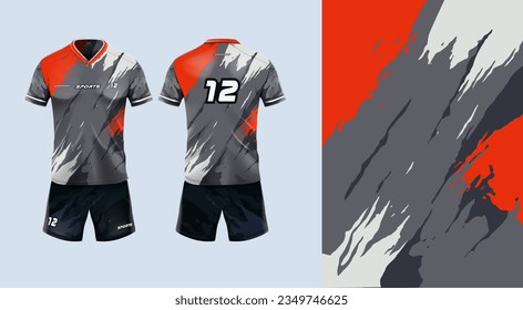 
Sport jersey template mockup grunge abstract design for football soccer, racing, gaming, red, gray color