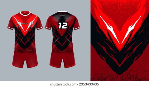 Sport jersey template mockup grunge abstract design for football soccer, racing, gaming, running, red color