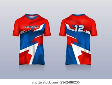 Sport jersey template mockup grunge abstract design for football soccer, racing, gaming, red blue color